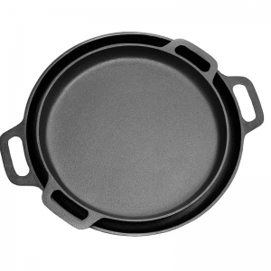 Premium Pre-Seasoned Cast Iron Round Double Loop Handle Grill Pan