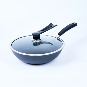 Pre-Seasoned Non-stick Cast Iron Wok With One Rivet Wooden Handle