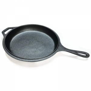 ረጅም እጀታ ቅድመ-ወቅት ያለው Cast Iron Cookware Pan 2 in 1 ከ Flat Bottom ጋር