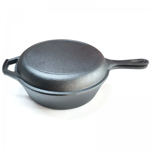 Long Handle Pre-seasoned Cast Iron Cookware Pan 2 in 1  With Flat Bottom