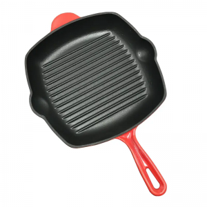 High Quality Enamel/pre-seasoned Camping Square Enamel Cast Iron Grill Steak Pan