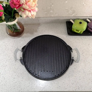 Home kitchen camping pre-seasoned 2-in-1 10 inch cast iron skillet griddle stovetop grill pan with spring handle