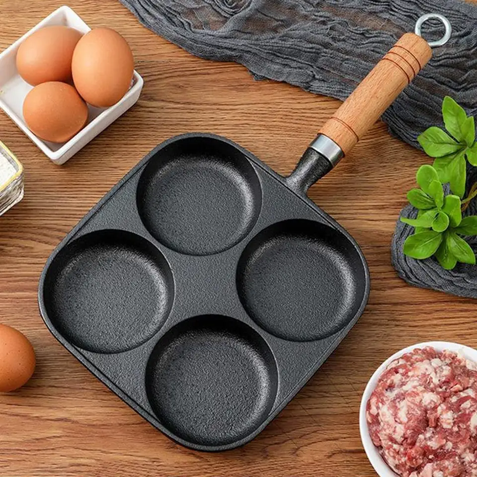 Reasonable price Cast Iron Griddle – Non Stick Cast Iron Egg Pan Breakfast Cookware 4 Holes Omelette Pancake Frying Pan with long handle – DEBIEN