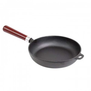 Pre-Seasoned Cast Iron Round Skillet Fry Pan With Wooden Handle