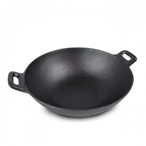 High Quality  Vegetable Oil Cast Iron Double Ears Cooking Pot Wok