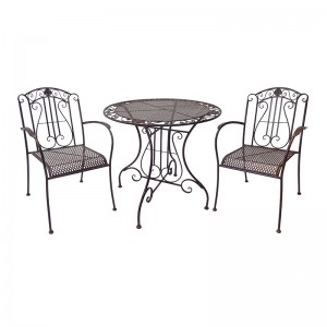Electric Bass 3-Piece Metal Bistro Setting Rustic Brown Dining Table and Chair for Outdoor Garden and Patio