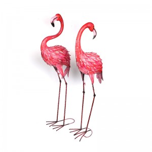 Açık Bahçe Dekorasyonu için Pembe El Boyalı Metal Flamingo Bahçe Heykeli