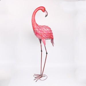 Rosa handmålad metall Flamingo trädgårdsstaty för utomhusgårdsdekoration