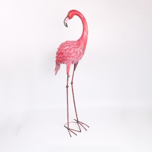 Pink Hand Painted Metal Flamingo Garden Statue for Outdoor Yard Decoration