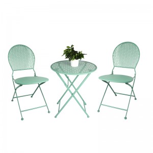 3-Piece Folding Metal Bistro Set na may Punched Flower Pattern Outdoor Furniture