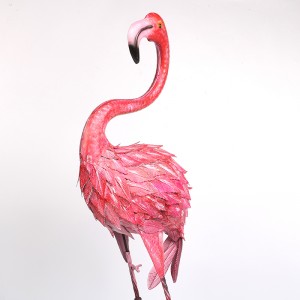 Pink Hand Painted Metal Flamingo Garden Statue for Outdoor Yard Decoration