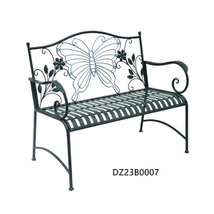 Outdoor Furniture Garden Bench Metal Frame Park Bench with Butterfly Pattern Backrest
