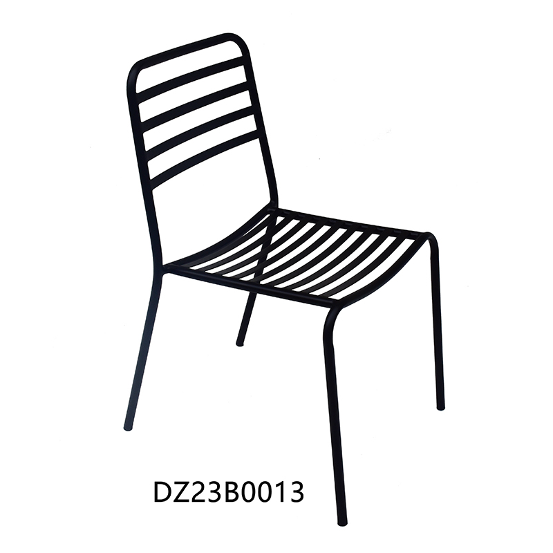 Black Stackable Chair Elegant Metal Patio Chair Outdoor Dining Chair with Iron Slats