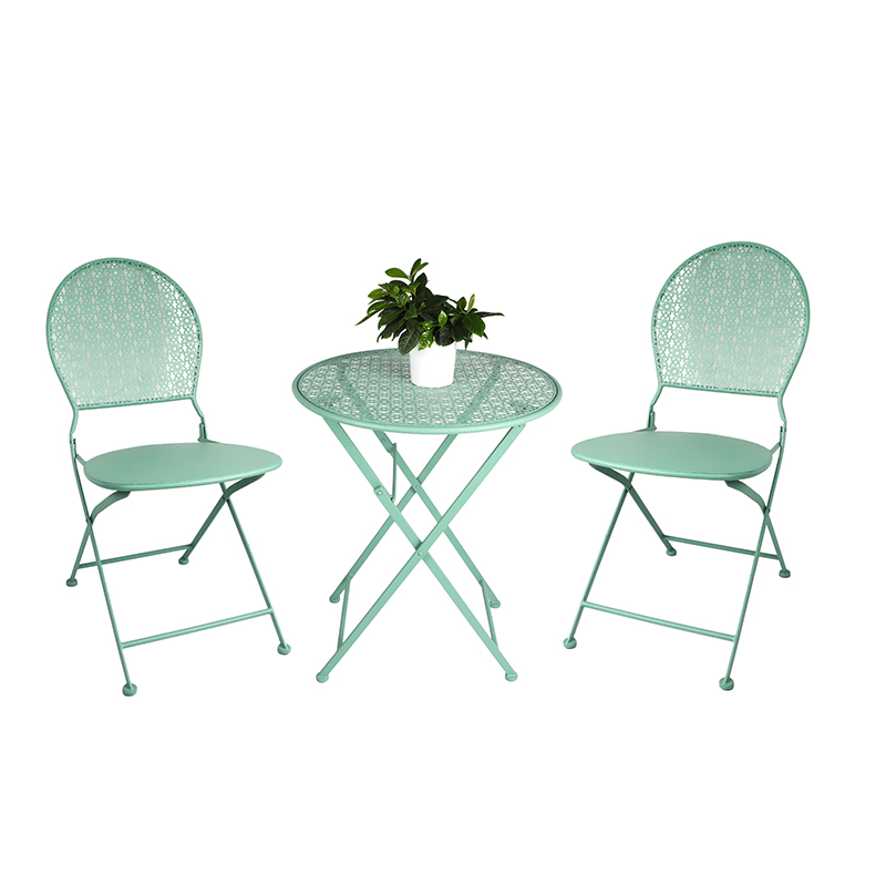 3-Piece Folding Metal Bistro Set with Punched Flower Pattern Outdoor Furniture Featured Image