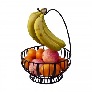 Metal Fruit Bowl Banana Basket With Detachable Banana Hook Vintage Black with Bronze Brush