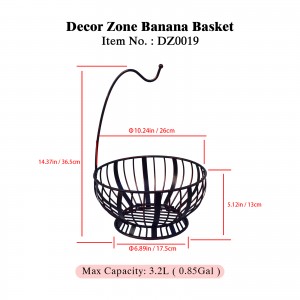 Metal Fruit Bowl Banana Basket With Detachable Banana Hook Vintage Black with Bronze Brush