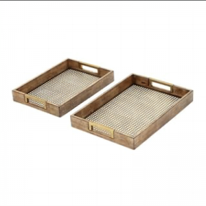 Beautiful Rectangle Wood Tray With Mesh Decorative Trays