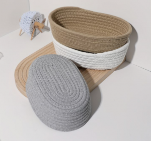 Hand-woven cotton rope cosmetics and snack storage basket Boat-shaped desktop miscellaneous storage box