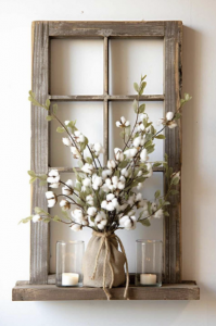 Cornice per finestra rustica in legno per decorazione domestica rustica con esposizione di fiori secchi