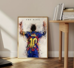 Famous Football Superstar Messi, Ronaldor, Naymar And Mbape Poster Black Frame Prints Wall Decor Bedroom for Living Room Sport Room Gift for Fan Football Size 12×18 INCH