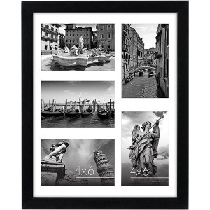 11×14 Collage Picture Frame in Black – Displays Five 4×6 Frame Openings or One 11×14 Frame Without Mat – Engineered Wood Includes Hanging Hardware for Wall