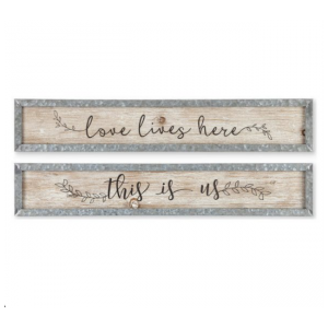 Set of 2 Assorted Metal and Wood Wall Decor Message Signs Plaque