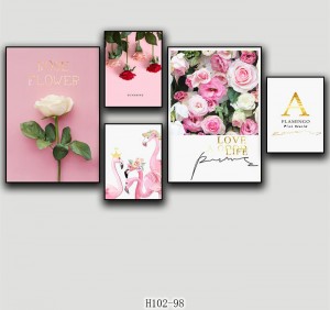Beatiful flower wall decorative design picture frame five pieces combination