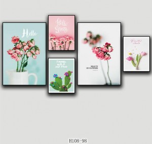 Beautiful flower wall disinn dekorattiv frejm stampa ħames biċċiet kombinazzjoni