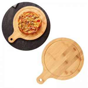 Home Kitchen Round Wooden Pizza Tray With Handle Rustic Wooden Crafts Gifts