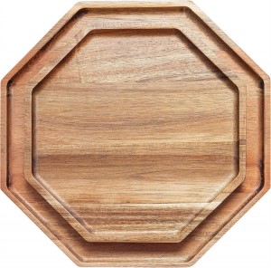 Multifunctional Stylish Octagonal Wooden Dinner Plates Fruit Coffee Service Tray
