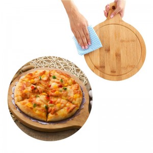 Bandexa redonda de madeira para pizza con asa. Regalos de manualidades de madeira rústica