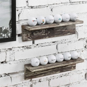 Golf Ball Baseball Display Shelf Featuring a distinctive vintage gray wood finish and stylish hole plate-shaped design in Unique or Custom