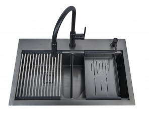 Black hand-made sink with step multifunctional double trough pvd Black wholesale
