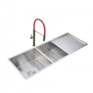 Kitchen Sink Topmount Double Bowls with drain board SS304 Handmade Stainless Steel Sinks Dexing Customized OEM ODM