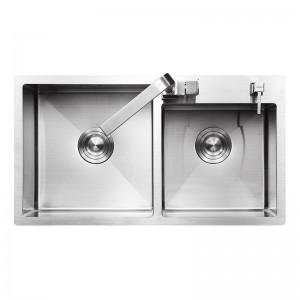 China Cheap price Topmount Multifunctional Step R10 Handmade double  Bowl Sink