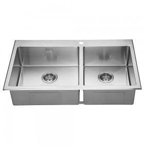 Topmount Double sink kitchen handmade sink stainless steel double bowl with faucet hole dexing ODM OEM sink factory