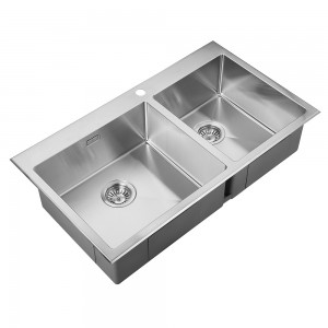 Topmount Double sink kitchen handmade sink stainless steel double bowl with faucet hole dexing ODM OEM sink factory