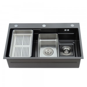 China sink Manufacturer Black 304 Stainless Steel Handmade Kitchen Workstation Sink with Waterfall Facet and Accessories