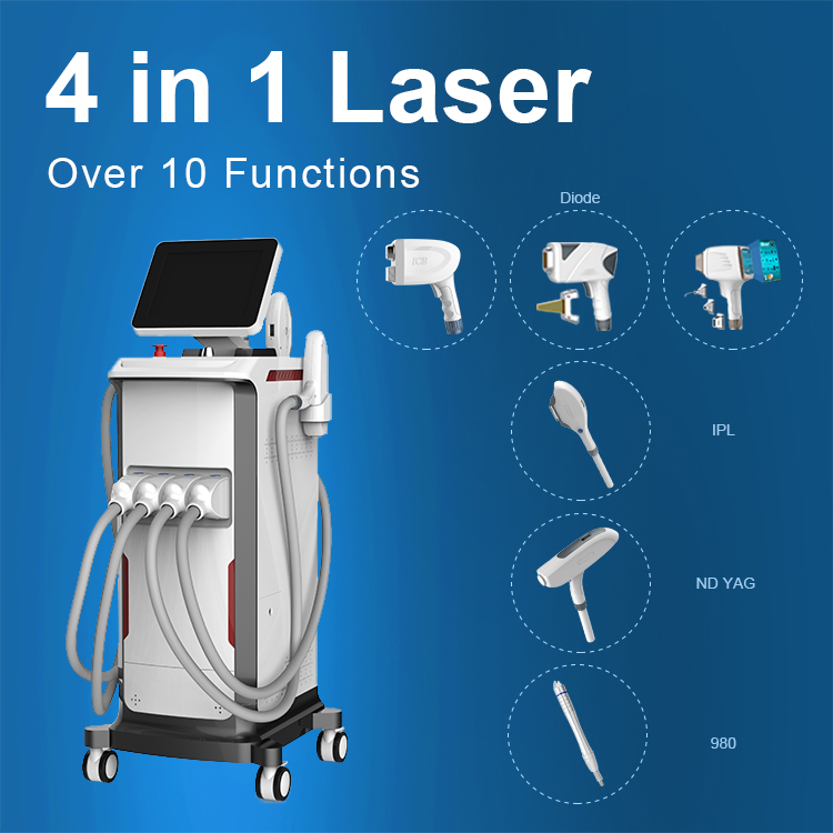 TEC DIODE Multifunkcionalni četiri ručke diodni laser + Nd Yag laser + IPL + 980nm mašina