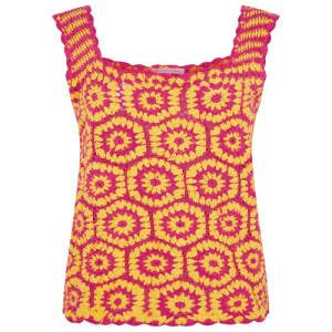 Summer Slim Fit 100% Kapas Crochet Tank Top Pink