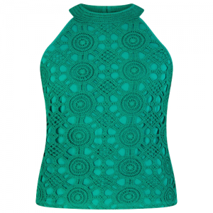 Ladies Round Neck Sleeveless Crochet Top With Green