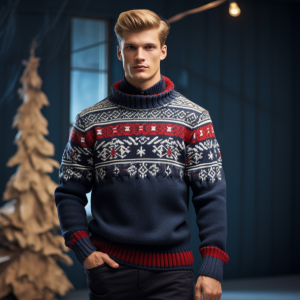 2024 Custom LOGO OEM & ODM men sweater pullover Jacquard Knitted top winter crew neck jumper men knitwear custom knit sweater
