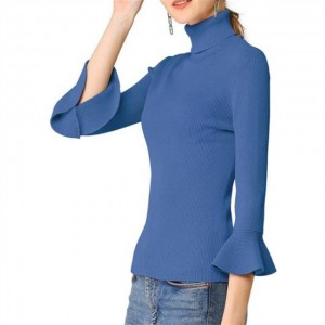 Women’s Ruffle Sleeves Pullover Turtleneck Sweaters Women Tops