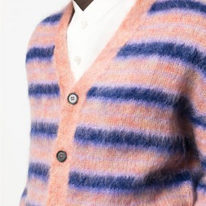 Men’s rainbow mohair striped cardigan sweater V-neck sweater