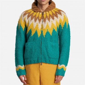 긴 소매 주머니 수제 북유럽 갈색 녹색 소년 카디건 스웨터