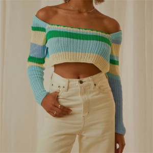 सेक्सी क्रोकेट टॉप नीला हरा मल्टी महिला फैशन स्वेटर
