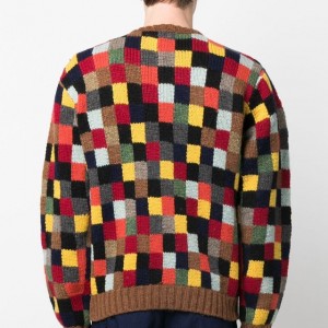 Populārs vīriešu krāsas rūtains trikotāžas džemperis