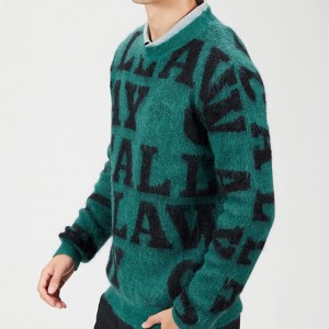 Men’s crewneck knitted top mohair monogram jacquard knitted sweater.