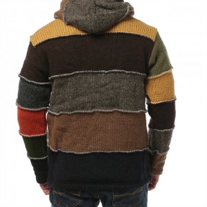 I-Zipper Cardigan Idibanisa Imibala yePatchwork Fleece Lined Men Sweater
