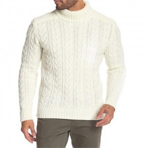 Sweater Turtleneck Rajutan Kabel Kasual Musim Dingin Putih Pulover Lengan Panjang